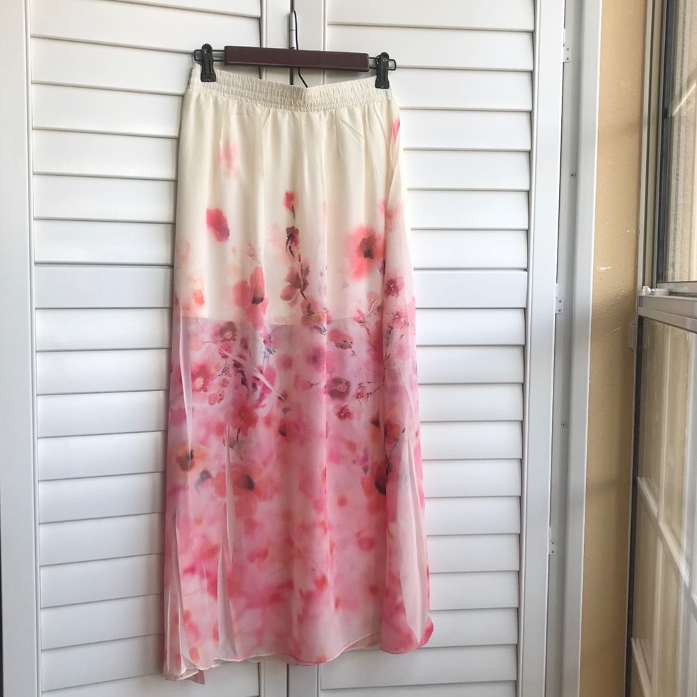 New Maxi Midi Creme & Pink Floral Skirt